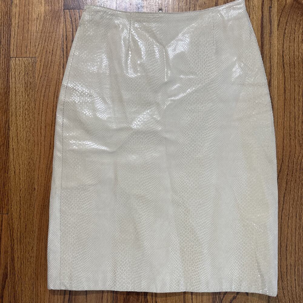 Vintage Wilsons Pelle Studio Cream Tan Leather Pencil Skirt Sz 2 Snakeskin C18